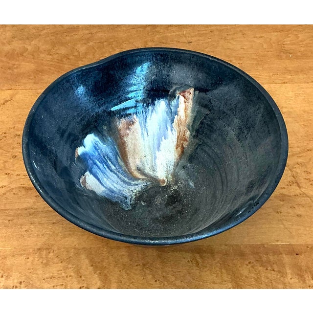 Black Vintage Glazed Studio Pottery Bowl For Sale - Image 8 of 12