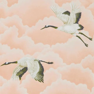 Harlequin Cranes in Flight Wallpaper in Blush For Sale