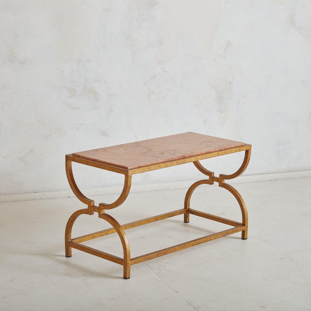 Modern Italian Pink Marble + Brass Coffee Table, 1960s For Sale - Image 3 of 10