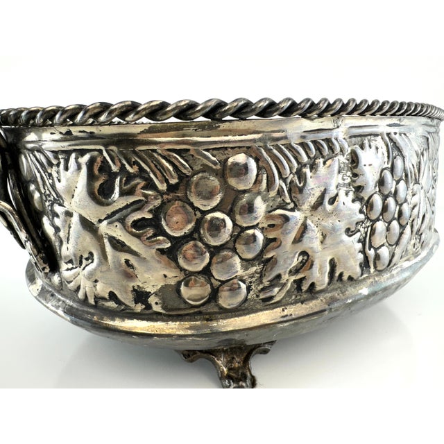 Antique Silver Plate Grape Motif Footed Bowl With Rope Edge and Handles For Sale In Little Rock - Image 6 of 10