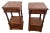 Stunning matched pair of antique European bedside cabinets featuring rich walnut frames topped with striking variegated...