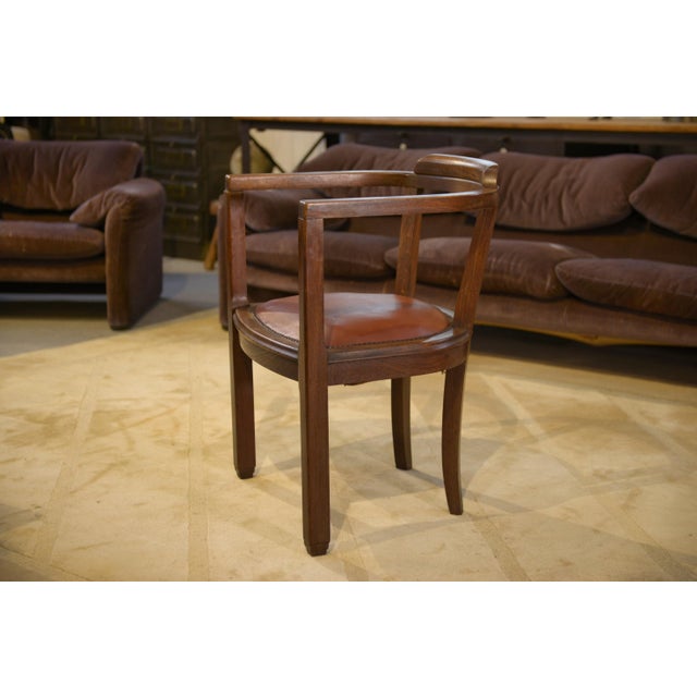 1940s Oak and Imitation Leather Armchair, 1940s For Sale - Image 5 of 13