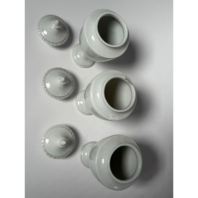 Ceramic Neoclassical Small White Porcelain Lidded Urns, Set of 3 For Sale - Image 7 of 12