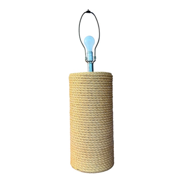 Large Vintage Rope Table Lamp Western Rustic For Sale