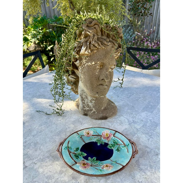 1880s Antique Victorian Majolica Serving Tray Catchall With Floral Relief For Sale In Houston - Image 6 of 6