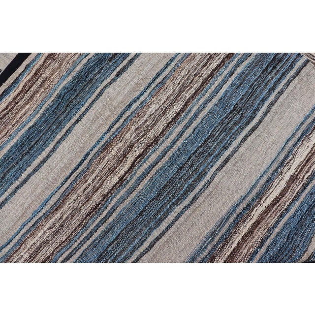 Versatile Striped Design and Natural Brown, Cream, and Blue Flat-Weave Kilim 7'9 X 11'10 For Sale - Image 15 of 15