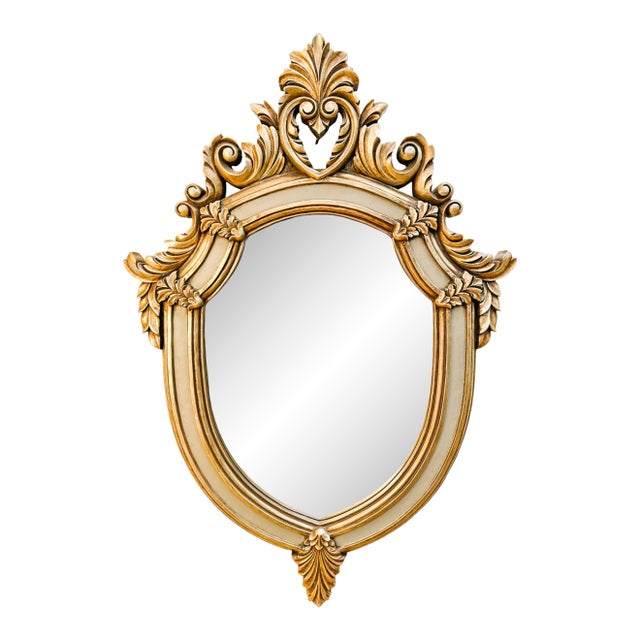 Large Vintage Rococo Style Gold & Silver Grey Shield Wall Mirror For Sale