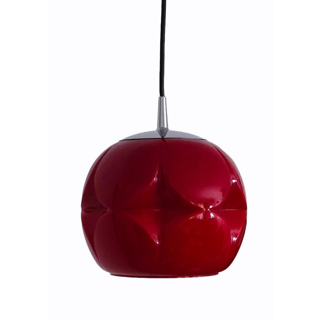 Red Mid-Century German Glass Pendant Lamp from Peil & Putzler, 1970s For Sale - Image 8 of 8