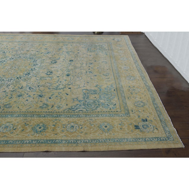 1970s 1970s Vintage Persian Handmade Wool Cotton Yellow Area Rug For Sale - Image 5 of 11