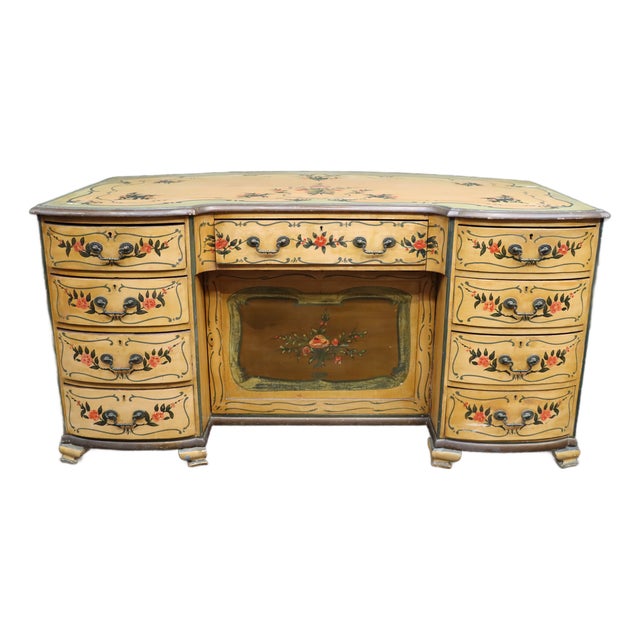 Venetian Style Hand-Painted Kneehole Desk For Sale
