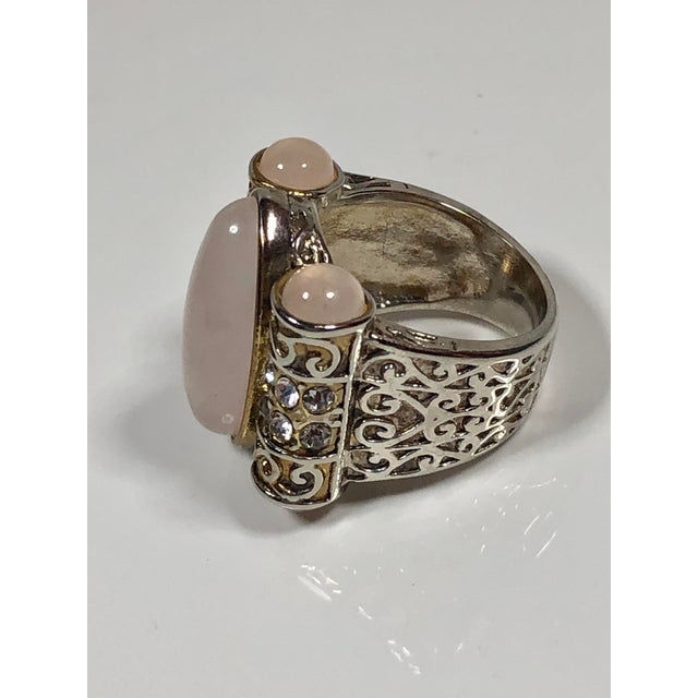 Mid 20th Century Vintage Rose Quartz and Crystal Tribal Cocktail Ring, Size 8.5 For Sale - Image 5 of 9