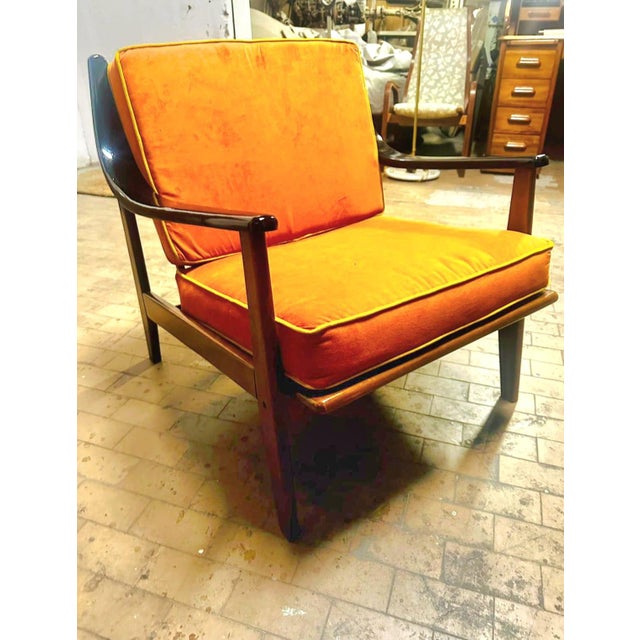 Vintage Armchair in Wood and Velvet, 1960s For Sale - Image 4 of 5