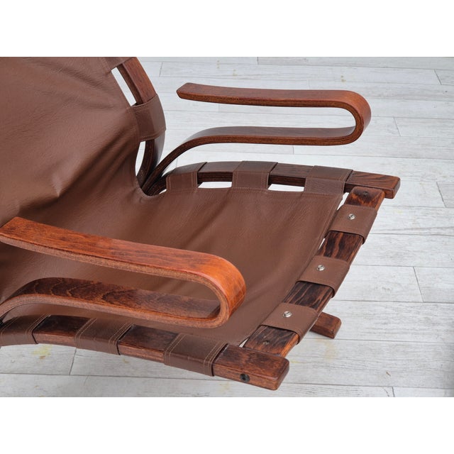 Vintage Scandinavian Lounge Chair in Leather, 1970s For Sale - Image 16 of 18