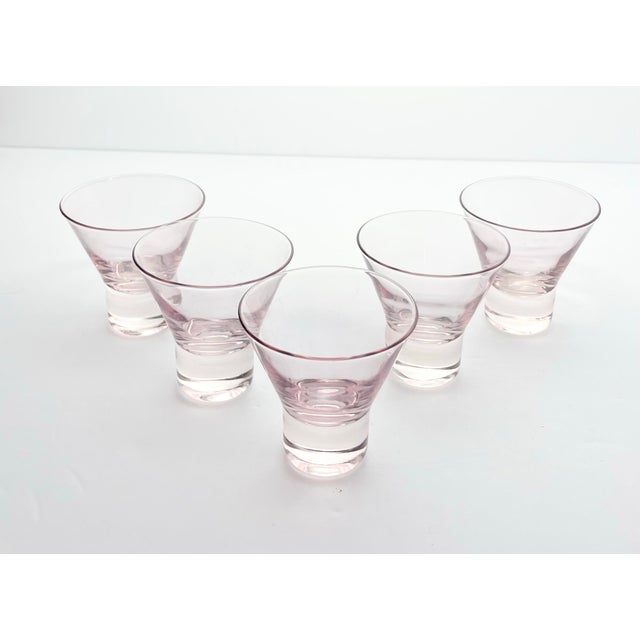 Mid-Century Modern 1960s Vintage Mid-Century Pink Stemless Martini Cocktail Glasses - Set of 5 For Sale - Image 3 of 5