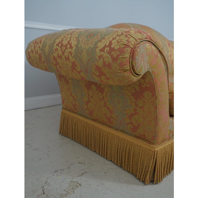 Baker Damask Upholstered Sofa W. Bullion Fringe For Sale In Philadelphia - Image 6 of 18