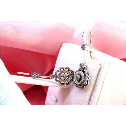 Metal Gold and Silver Earrings with Zirconias, Set of 2 For Sale - Image 7 of 8