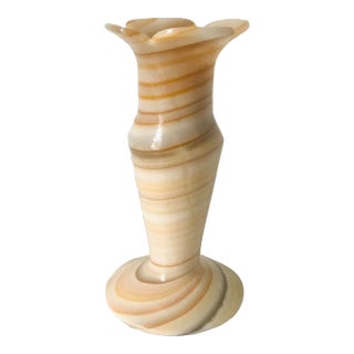 Vintage Carved Floral Banded Agate Bud Vase For Sale