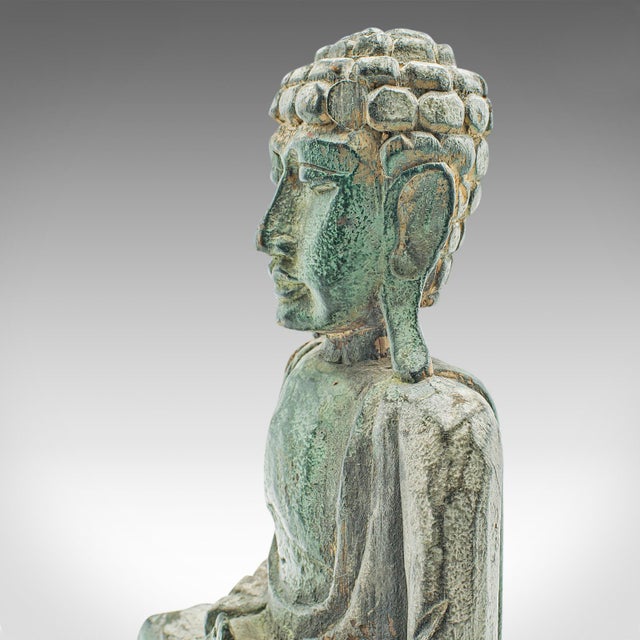 Verdigris Vintage Carved Deity, Oriental, Bronzed Pine, Buddha Figure, Art Deco, c.1930 For Sale - Image 8 of 9
