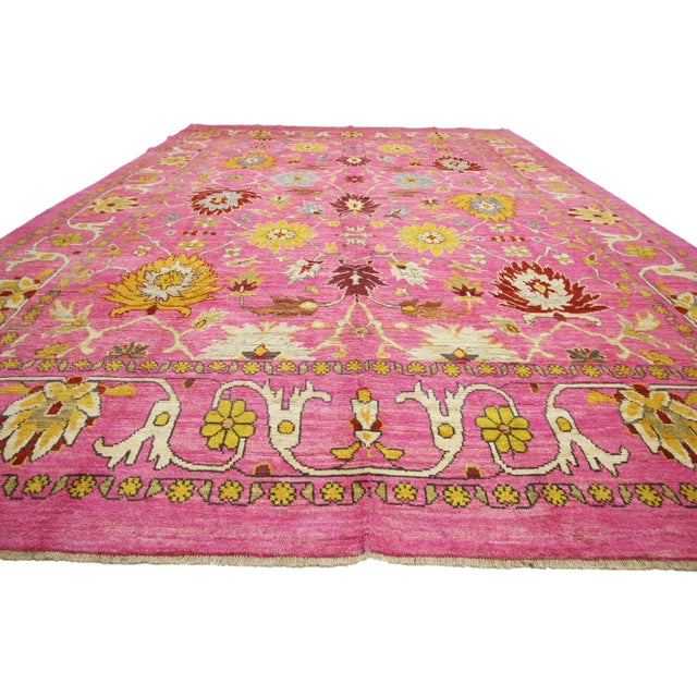 Contemporary Vintage Modern Pink Turkish Oushak Rug - 10'09 X 15'00 For Sale - Image 3 of 10