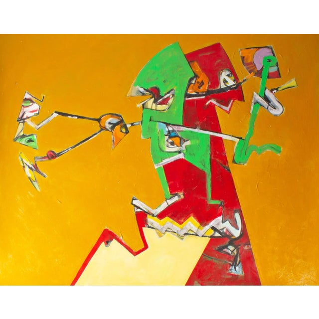 An acrylic on paper painting by the American artist James L. Bruch (1942-2023). This abstract work has a dark yellow...