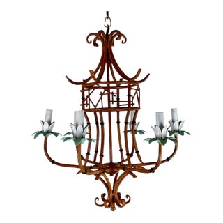 1990s Faux Bamboo 6 Light Chandelier For Sale