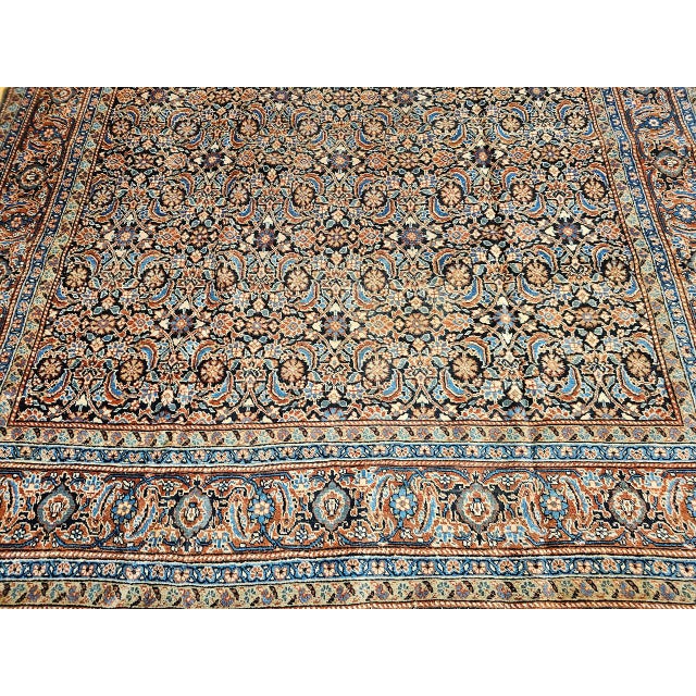 Navy Blue Antique Persian Tabriz Rug, Hand-Knotted Wool, Allover Herati Geometric Pattern, Ivory & Blue, 8x12 For Sale - Image 8 of 12