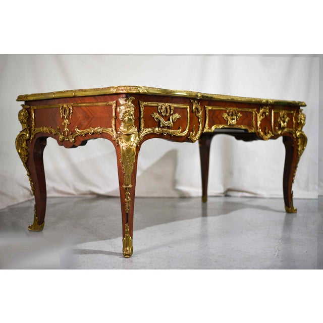 Late 19th Century Louis XV Style Gilt Bronze-Mounted Kingwood Bureau Plat Desk For Sale - Image 4 of 17