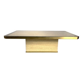 Vintage Travertine and Brass Coffee Table, 1970s For Sale