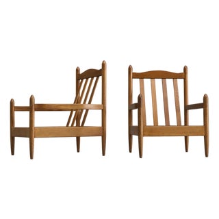 Vintage French Lounge Chairs in Oak, 1950s, Set of 2 For Sale