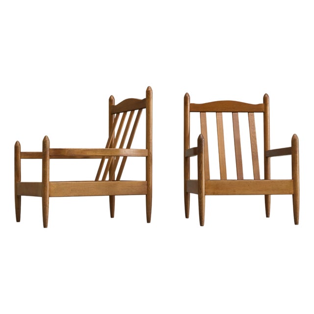 Vintage French Lounge Chairs in Oak, 1950s, Set of 2 For Sale