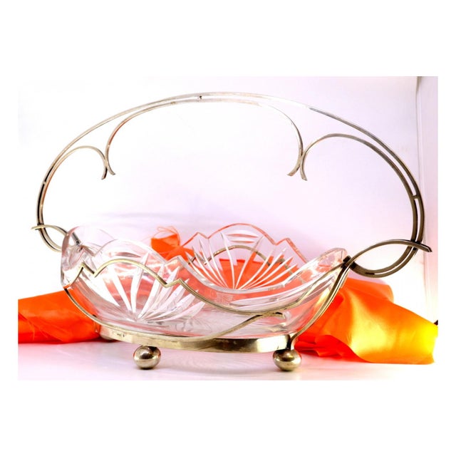 Fruit Bowl Centerpiece with Silver Structure, Cut Glass Core and Ball-Shaped Feet For Sale - Image 4 of 6