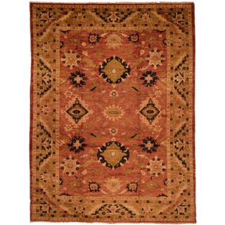 1980s Rustic Southwestern Kafkaz Peshawar Rebbecca Rose/Tan Wool Rug - 12'2 X 16'3 For Sale