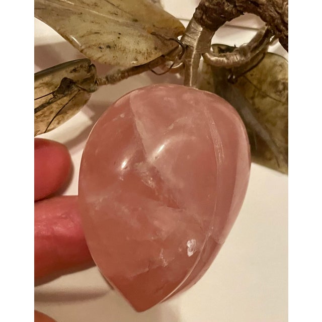 Gemstone Asian Rose Quartz Carved Plum Fruit Hard Stone Leaves For Sale - Image 7 of 10