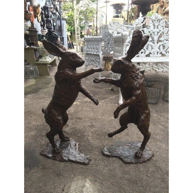 Brown Life-Size Bronze Boxing Hares from E&S Crown Foundry, Set of 2 For Sale - Image 8 of 12