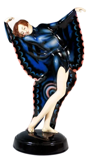 Art Deco Dancer in Butterfly Dress attributed to Josef Lorenzl for Goldscheider, 1930s
