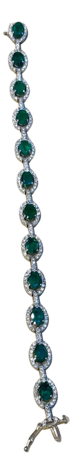 10 Carat Emerald & 3 Carat Diamond Tennis Bracelet 14 Karat White Gold, 16.8 GM