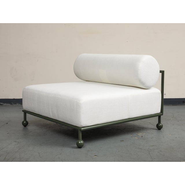 Modern Outdoor Lounge Chair With Olive Green Stainless Steel Frame For Sale - Image 15 of 17