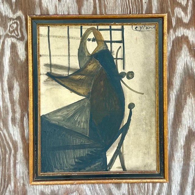 Boho Chic Vintage Boho Original Oil Portrait on Board For Sale - Image 3 of 7