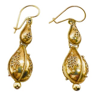 Victorian Etruscan 14k Gold Pierced Articulated Earrings - 2 Pieces For Sale