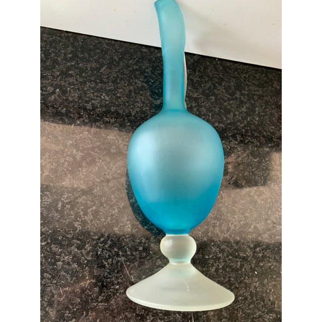 Turquoise and White Sandblasted Glass Carafe, 1970s For Sale - Image 7 of 18