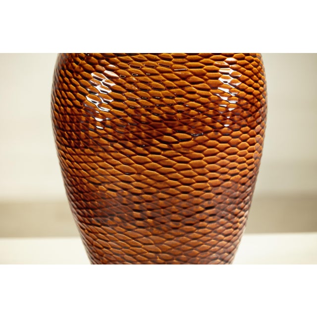 Late 20th Century Artisan Large Honeycomb-Textured Ceramic Vase in Warm Amber Glaze For Sale - Image 5 of 18