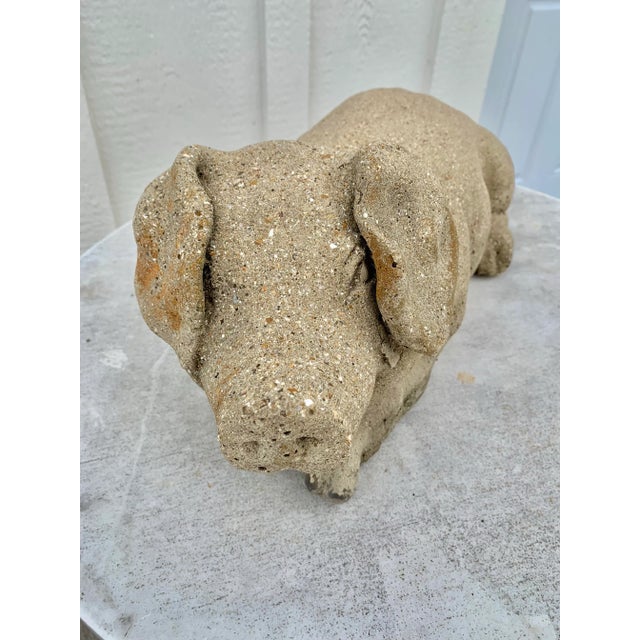 20th Century Vintage Concrete Garden Pig Statue For Sale - Image 4 of 12