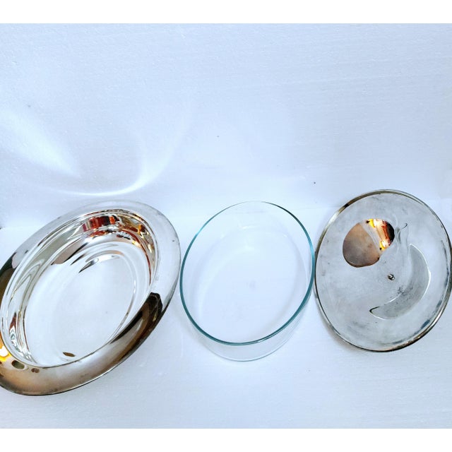 1970s Large Vintage Italian Cassetti Silver Plated Serving Dish with Lid and Pyrex Insert, 1970s For Sale - Image 5 of 13