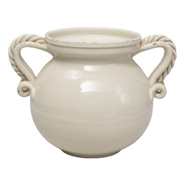 20th Century Italian White Ceramic Vase With Handles For Sale