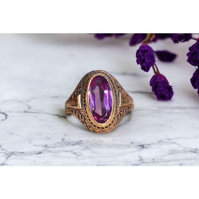 Contemporary The Mount Elbert: Elongated Oval Sapphire in Antique Filigree Ring For Sale - Image 3 of 11