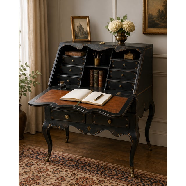 Capture old-world European charm with this exquisite 19th-century French style ladies' slant-front desk. Perfect as a...