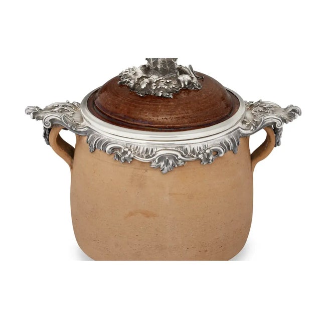 Boin-Taburet French Silver Mounted Two-Handled Earthenware Soup Crock Pot, Mark of Boin-Taburet, Paris, Circa 1890 For Sale - Image 4 of 8