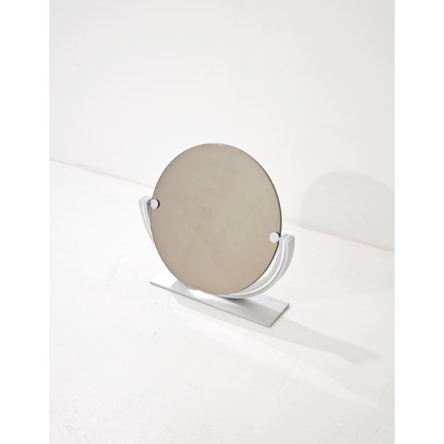 Mid-Century Modern Two-Tone Tilting Table Mirror in Polished Brushed Aluminum, Italy, 1970 For Sale - Image 3 of 12