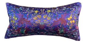 Hollywood Regency Royal Blue Asian Chinoiserie Silk Crane Lumbar Boudoir Pillow