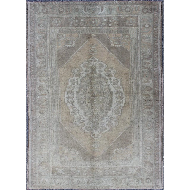 Gray Muted Colors Vintage Turkish Oushak Rug With Medallion Design in Lt. Green For Sale - Image 8 of 8